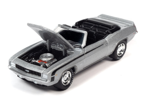 1969 Chevrolet Camaro RS/SS Convertible Cortez Silver Metallic with Black Stripes Limited Edition to 2572 pieces Worldwide "OK Used Cars" 2023 Series 1/64 Diecast Model Car by Johnny Lightning