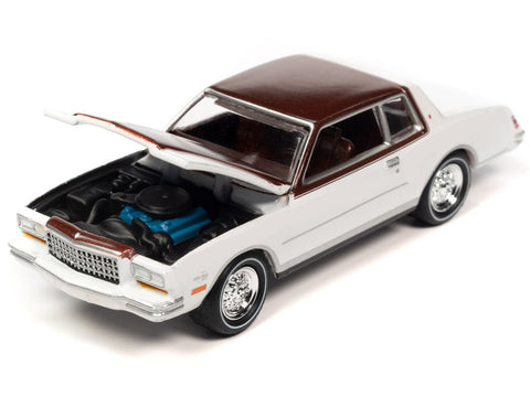 1980 Chevrolet Monte Carlo White and Dark Claret Brown Metallic Top and Hood Limited Edition to 3508 pieces Worldwide "OK Used Cars" 2023 Series 1/64 Diecast Model Car by Johnny Lightning