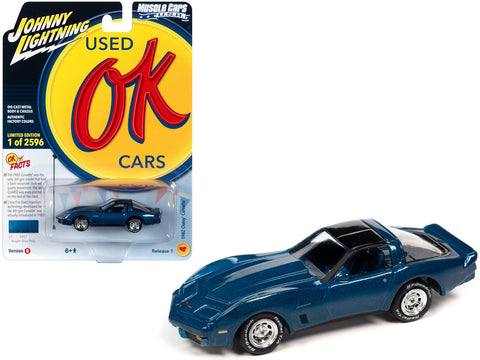 1982 Chevrolet Corvette Bright Blue Metallic with Black Top and Blue Interior Limited Edition to 2596 pieces Worldwide "OK Used Cars" 2023 Series 1/64 Diecast Model Car by Johnny Lightning