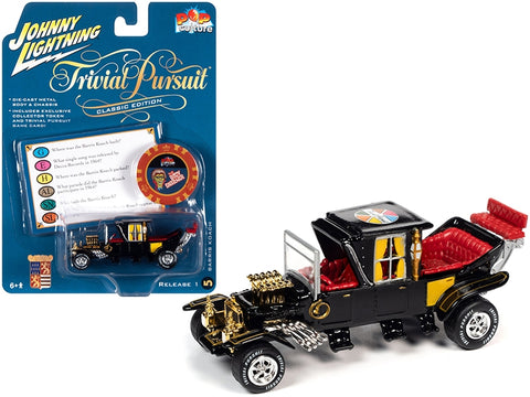Barris Koach (George Barris) Black with Red Interior with Poker Chip (Collector Token) and Game Card "Trivial Pursuit" "Pop Culture" Series 1/64 Diecast Model Car by Johnny Lightning