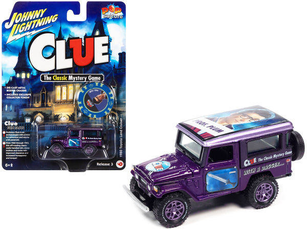 1980 Toyota Land Cruiser Purple Metallic "Modern Clue Professor Plum" with Poker Chip Collector's Token "Pop Culture" 2022 Release 3 1/64 Diecast Model Car by Johnny Lightning