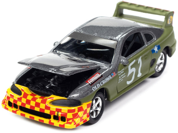 1990s Ford Mustang Race Car #51 Military Green and Dark Silver Metallic "Old Crows" "24 Hours of Lemons" Limited Edition to 4740 pieces Worldwide "Street Freaks" Series 1/64 Diecast Model Car by Johnny Lightning