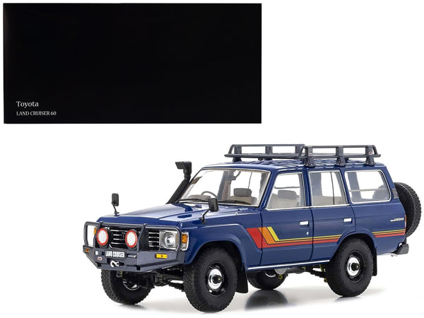 Toyota Land Cruiser 60 RHD (Right Hand Drive) Blue with Stripes and Roof Rack with Accessories 1/18 Diecast Model Car by Kyosho