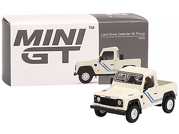 Land Rover Defender 90 Pickup Truck White with Blue Stripes Limited Edition to 3000 pieces Worldwide 1/64 Diecast Model Car by True Scale Miniatures