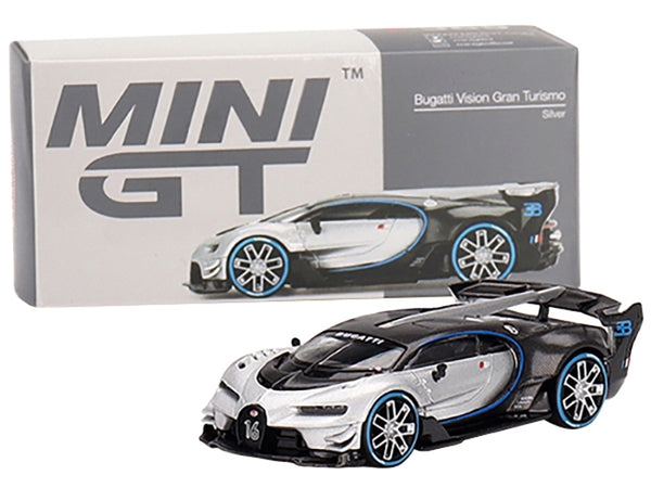 Bugatti Vision Gran Turismo Silver Metallic and Carbon Limited Edition to 9600 pieces Worldwide 1/64 Diecast Model Car by True Scale Miniatures