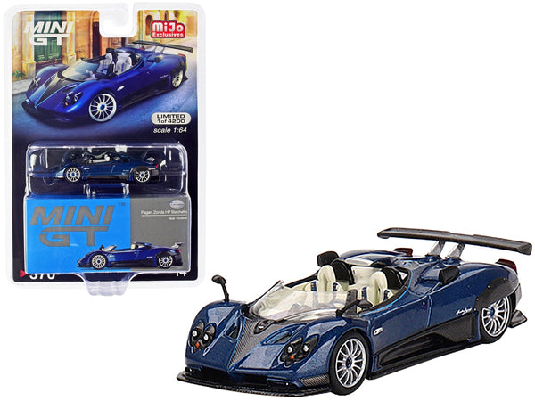 Pagani Zonda HP Barchetta Convertible Blue Tricolore Metallic and Carbon with White Interior Limited Edition to 4200 pieces Worldwide 1/64 Diecast Model Car by True Scale Miniatures