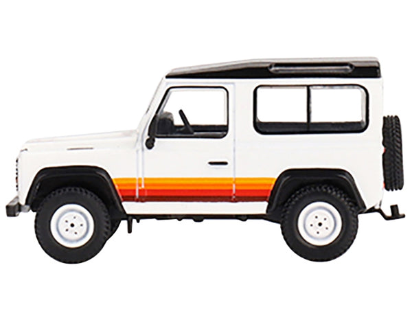 Land Rover Defender 90 Wagon White with Black Top and Stripes Limited Edition to 1800 pieces Worldwide 1/64 Diecast Model Car by True Scale Miniatures