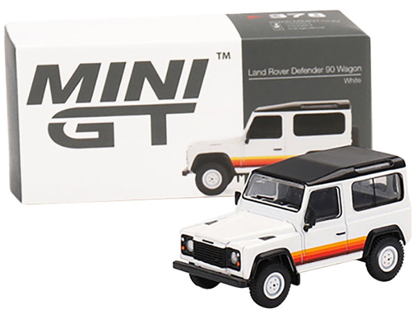 Land Rover Defender 90 Wagon White with Black Top and Stripes Limited Edition to 1800 pieces Worldwide 1/64 Diecast Model Car by True Scale Miniatures