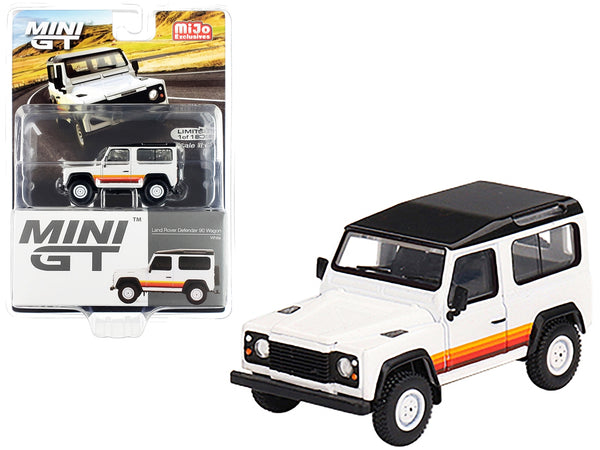 Land Rover Defender 90 Wagon White with Black Top and Stripes Limited Edition to 1800 pieces Worldwide 1/64 Diecast Model Car by True Scale Miniatures