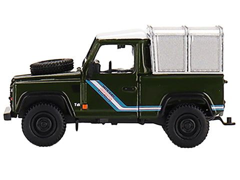 Land Rover Defender 90 Pickup Truck Bronze Green with White Top and Silver Camper Shell Limited Edition to 1200 pieces Worldwide 1/64 Diecast Model Car by True Scale Miniatures