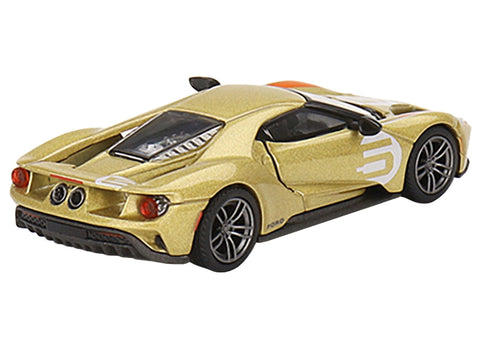 Ford GT #5 "Holman Moody Heritage Edition" Gold Metallic with Red Accents Limited Edition to 1800 pieces Worldwide 1/64 Diecast Model Car by True Scale Miniatures