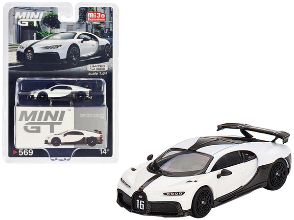Bugatti Chiron Pur Sport White and Carbon Limited Edition to 3000 pieces Worldwide 1/64 Diecast Model Car by True Scale Miniatures