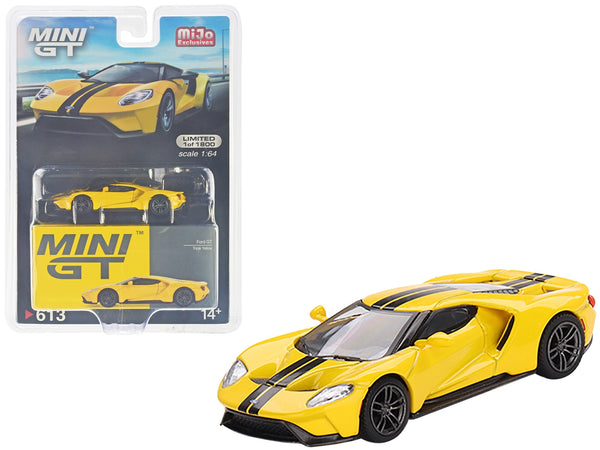 Ford GT Triple Yellow with Black Stripes Limited Edition to 1800 pieces Worldwide 1/64 Diecast Model Car by True Scale Miniatures