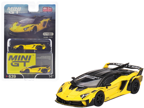 Lamborghini Aventador GT EVO Yellow and Black "LB-Silhouette Works" Limited Edition to 5400 pieces Worldwide 1/64 Diecast Model Car by True Scale Miniatures