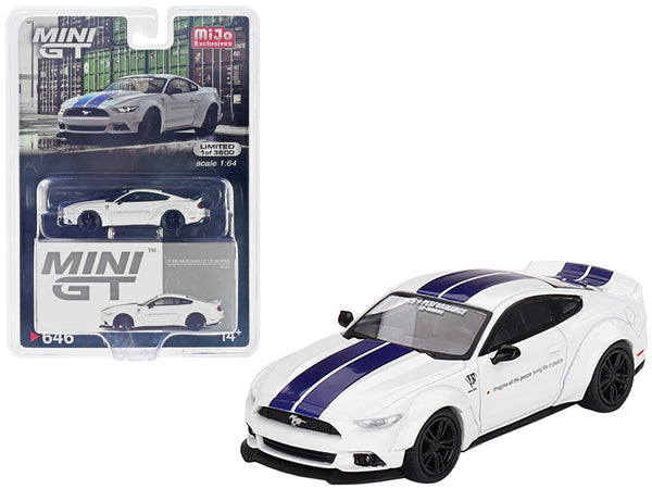 Ford Mustang GT "LB-Works" White with Blue Stripes Limited Edition to 3600 pieces Worldwide 1/64 Diecast Model Car by True Scale Miniatures