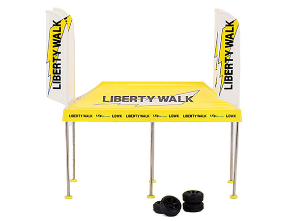 Paddock Service Tent Set with Extra Wheels "Liberty Walk-LB Racing" for 1/64 Scale Models by True Scale Miniatures