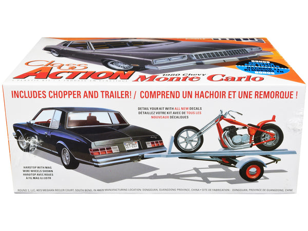 Skill 2 Model Kit 1980 Chevrolet Monte Carlo "Class Action" with Motorcycle and Trailer (Skill 2) 1/25 Scale Model Car by MPC