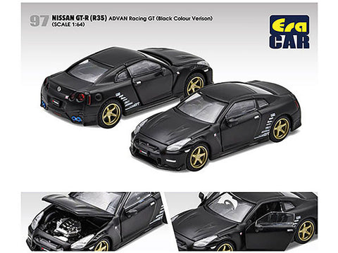 Nissan GT-R (R35) RHD (Right Hand Drive) Matt Black "Advan Racing GT" Limited Edition to 1200 pieces Worldwide 1/64 Diecast Model Car by Era Car