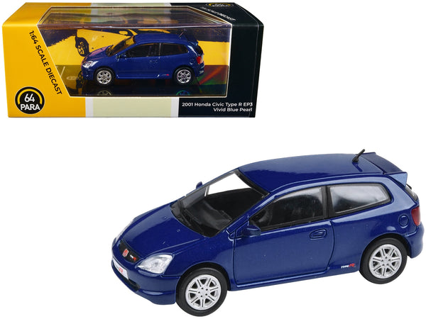 2001 Honda Civic Type R EP3 Vivid Blue Pearl Metallic 1/64 Diecast Model Car by Paragon Models