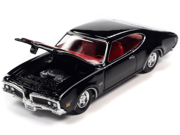 1969 Oldsmobile 442 Black with Red Stripes and Red Interior "Racing Champions Mint 2022" Release 2 Limited Edition to 8572 pieces Worldwide 1/64 Diecast Model Car by Racing Champions