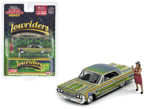 1964 Chevrolet Impala Lowrider Green Metallic with Graphics and Diecast Figure Limited Edition to 3600 pieces Worldwide 1/64 Diecast Model Car by Racing Champions