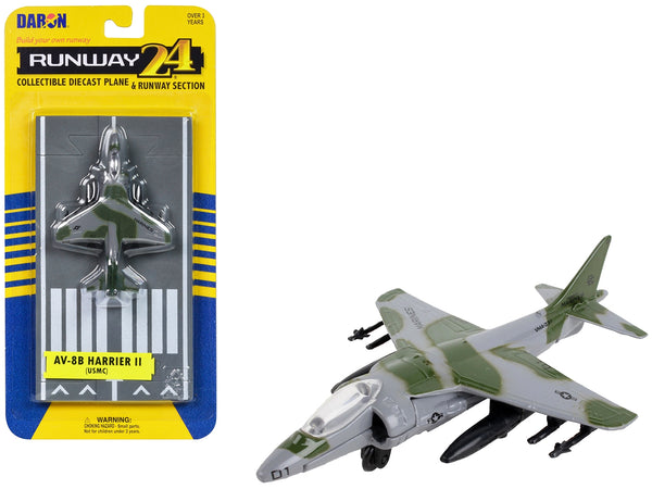 McDonnell Douglas AV-8B Harrier II Attack Aircraft Green Camouflage "United States Marine Corps" with Runway Section Diecast Model Airplane by Runway24