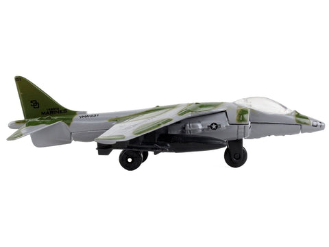McDonnell Douglas AV-8B Harrier II Attack Aircraft Green Camouflage "United States Marine Corps" with Runway Section Diecast Model Airplane by Runway24