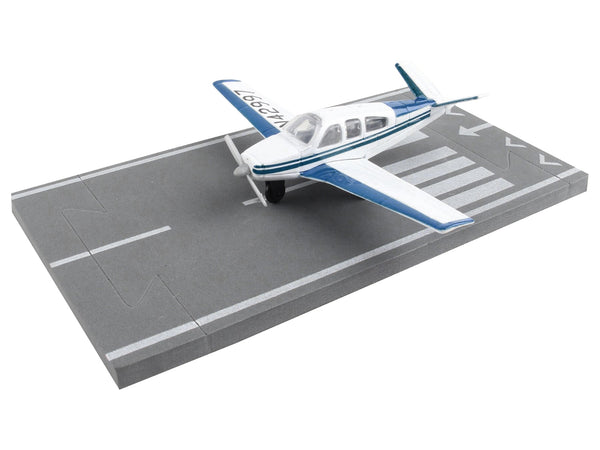 Beechcraft Bonanza Aircraft White with Blue Stripes "N42997" with Runway Section Diecast Model Airplane by Runway24