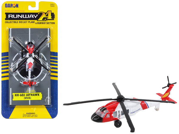Sikorsky HH-60J Jayhawk Helicopter White and Red "United States Coast Guard" with Runway Section Diecast Model by Runway24