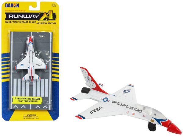 General Dynamics F-16 Fighting Falcon Fighter Aircraft White "United States Air Force Thunderbirds" with Runway Section Diecast Model Airplane by Runway24