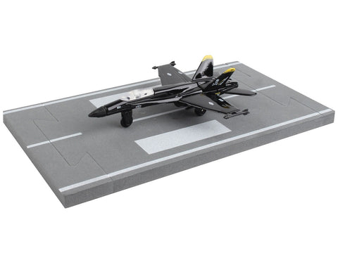 McDonnell Douglas F/A-18 Hornet Fighter Aircraft Black "United States Navy" with Runway Section Diecast Model Airplane by Runway24