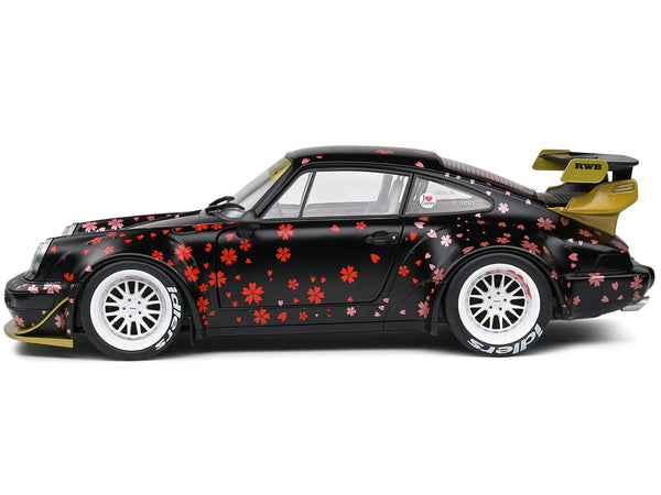 2021 RWB Aoki Matt Black with Cherry Blossom Graphics "Rauh WeltBegriff" 1/18 Diecast Model Car by Solido