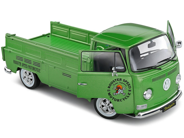 1968 Volkswagen T2 Pickup Truck Green Metallic "Rooster Speed Motorcycle" 1/18 Diecast Model Car by Solido