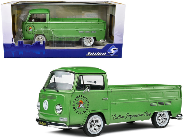 1968 Volkswagen T2 Pickup Truck Green Metallic "Rooster Speed Motorcycle" 1/18 Diecast Model Car by Solido