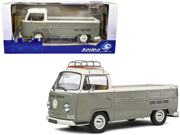 1968 Volkswagen T2 Pickup Truck Gray and White with Roofrack 1/18 Diecast Model Car by Solido