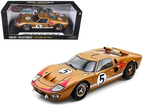 1966 Ford GT-40 MK II RHD (Right hand Drive) #5 Gold 24H of Le Mans 1/18 Diecast Model Car by Shelby Collectibles