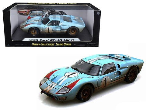 1966 Ford GT-40 MK II #1 Light Blue Miles - Hulme Le Mans (Dirty Version) 1/18 Diecast Model Car by Shelby Collectibles