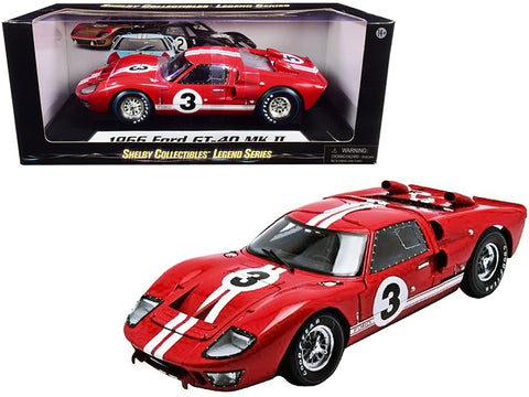 1966 Ford GT-40 MK II #5 Red with White Stripes Le Mans 1/18 Diecast Model Car by Shelby Collectibles