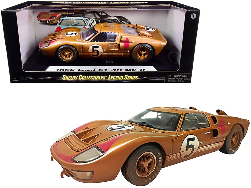 1966 Ford GT-40 MK II #5 Gold After Race (Dirty Version) 1/18 Diecast Model Car by Shelby Collectibles