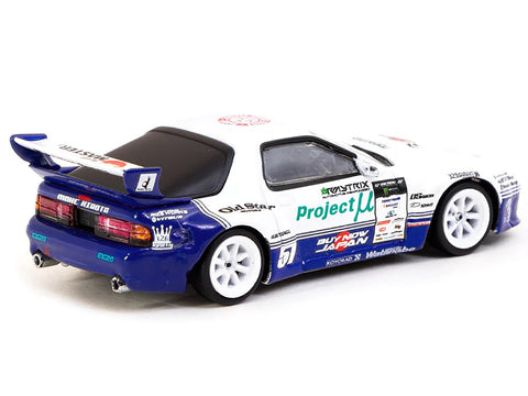 Mazda RX-7 FC3S RHD (Right Hand Drive) #51 White and Blue with Graphics "Pandem Drift Car" "Hobby64" Series 1/64 Diecast Model Car by Tarmac Works