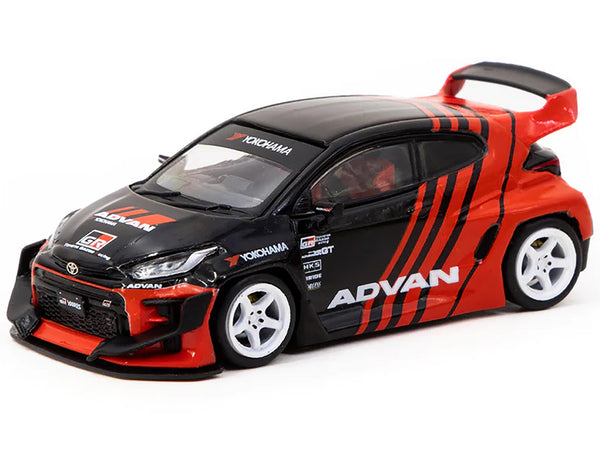 Toyota "Pandem" Yaris RHD (Right Hand Drive) Red and Black "Advan" Livery with Plastic Transporter Packaging "Advan" 1/64 Diecast Model Car by Tarmac Works