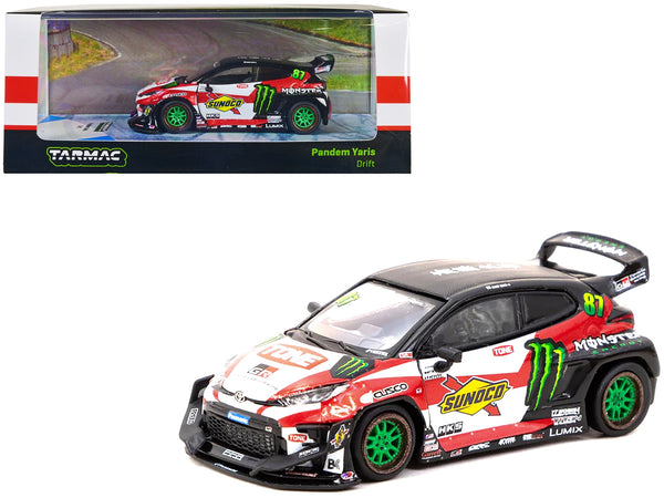 Toyota Yaris #87 Red and White with Black Top and Graphics "Monster Energy - Pandem Drift Car" "Hobby64" Series 1/64 Diecast Model Car by Tarmac Works