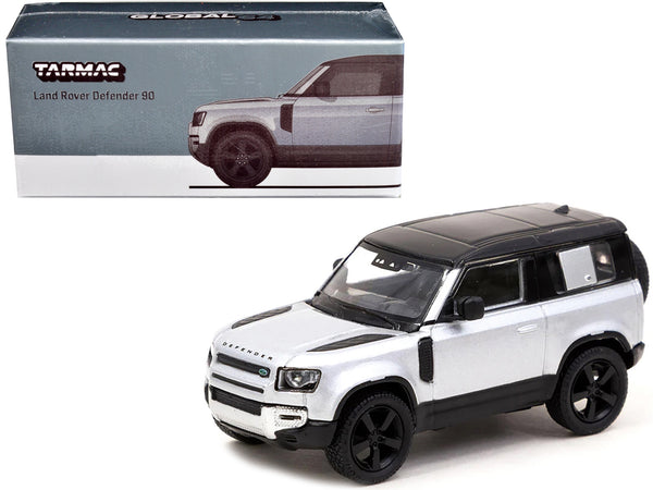 Land Rover Defender 90 Silver Metallic with Black Top "Global64" Series 1/64 Diecast Model Car by Tarmac Works