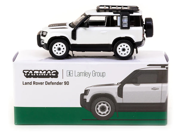 Land Rover Defender 90 White Metallic with Roof Rack "Lamley Special Edition" "Global64" Series 1/64 Diecast Model by Tarmac Works