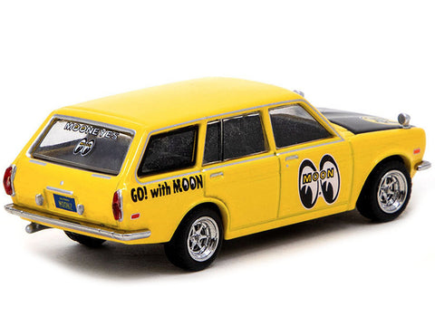 Datsun Bluebird 510 Wagon Yellow with Black Hood "Mooneyes" "Global64" Series 1/64 Diecast Model Car by Tarmac Works