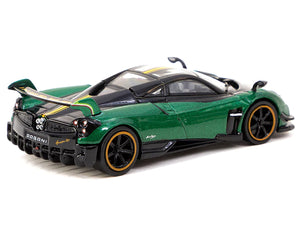 Pagani Huayra BC Trifoglio Verde Green Metallic and Black with Yellow Stripes "Global64" Series 1/64 Diecast Model by Tarmac Works