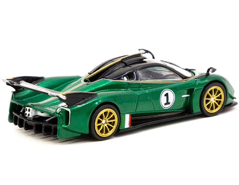Pagani Huayra R #1 Verde Trifoglio Green Metallic with Black Top and Gold Stripes "Global64" Series 1/64 Diecast Model Car by Tarmac Works