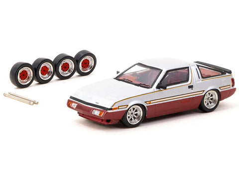 Mitsubishi Starion RHD (Right Hand Drive) Silver Metallic and Dark Red with Red Interior with Extra Wheels "Road64" Series 1/64 Diecast Model Car by Tarmac Works