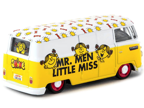 Volkswagen Type II (T1) Panel Van "Little Miss Sunshine" Yellow and White "Mr. Men & Little Miss" "Collab64" Series 1/64 Diecast Model Car by Schuco & Tarmac Works