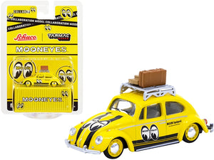 Volkswagen Beetle Low Ride Yellow with Roof Rack and Luggage "Mooneyes" "Collaboration Model" 1/64 Diecast Model Car by Schuco & Tarmac Works
